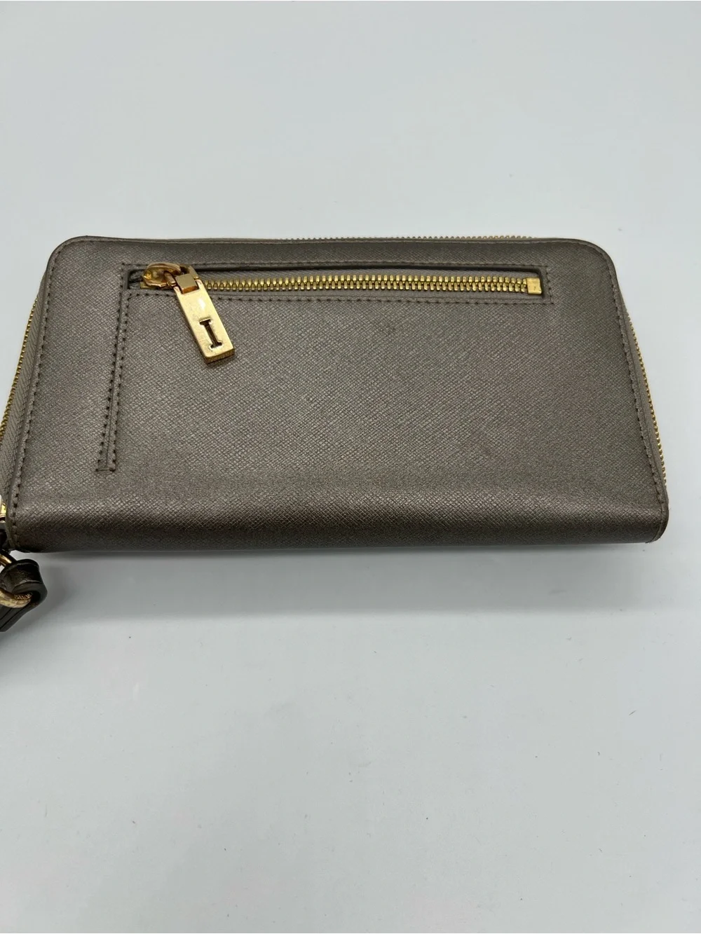 Isaac Mizrahi Metallic gray Wristlet Wallet with Gold Hardware
